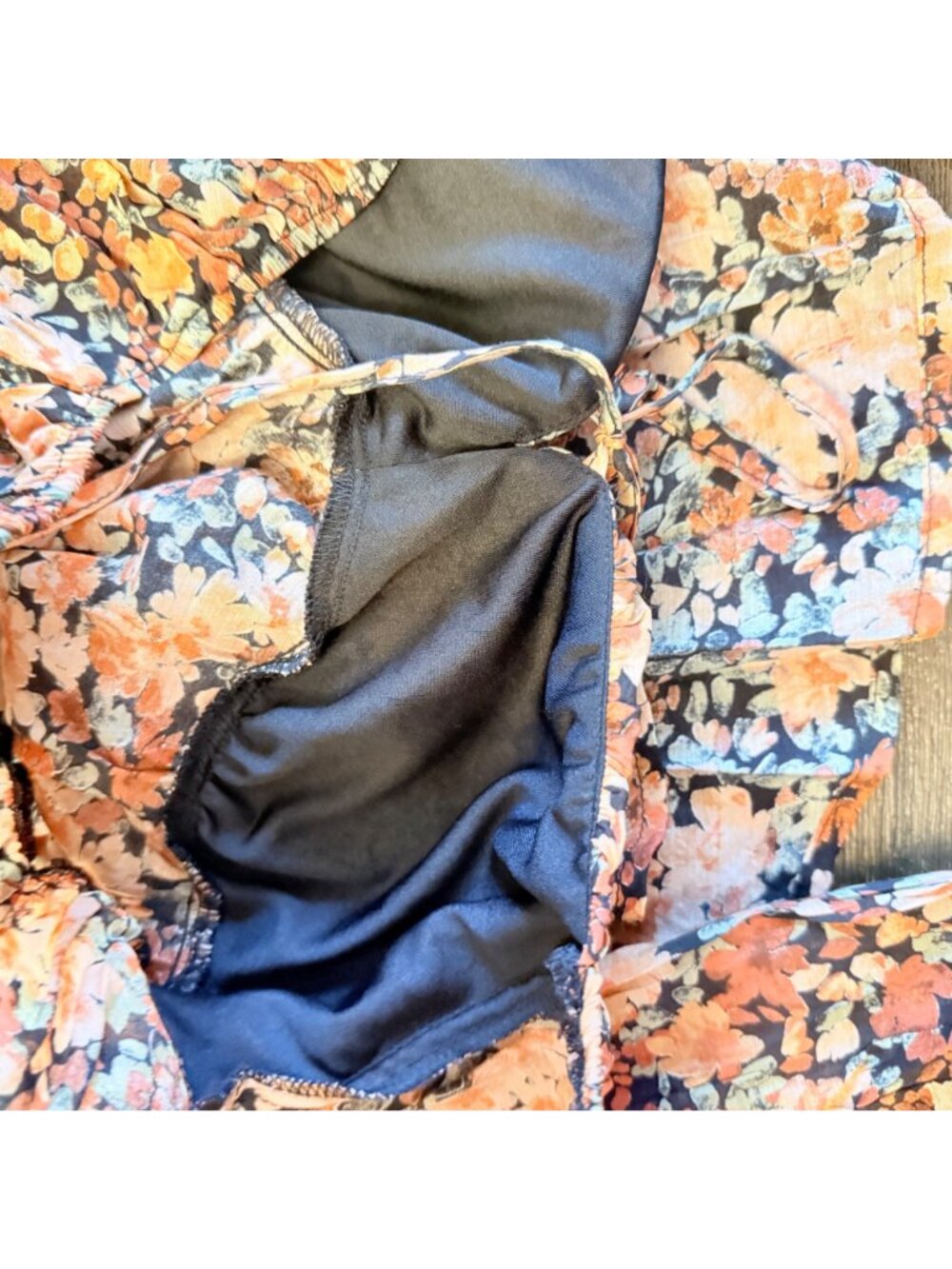 Blu Pepper Floral Peplum Blouse Size M Boho Long Sleeve Tie Front Sheer Top - Picture 12 of 16